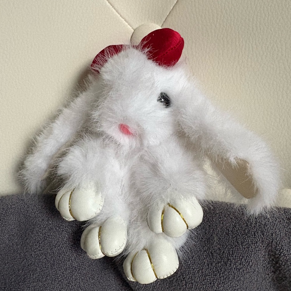 White Soft Fluffy Plush Baby Bunny Keychain Charm Purse Bag Backpack
